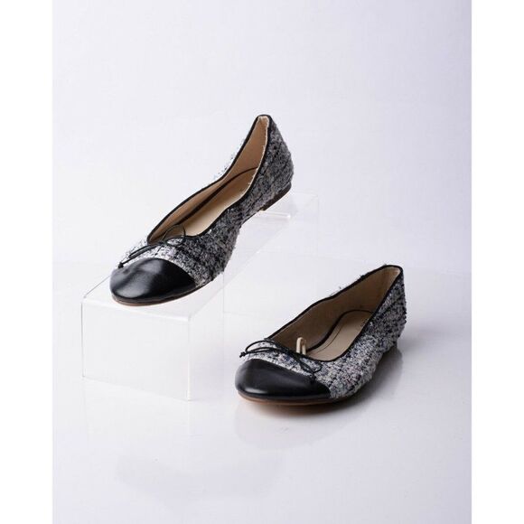 Zara Kids Girls Tweed Cap Toe Ballet Flats Sz 7.5 Eu 38 Bow Detail 2517/003 NWT - Picture 1 of 8